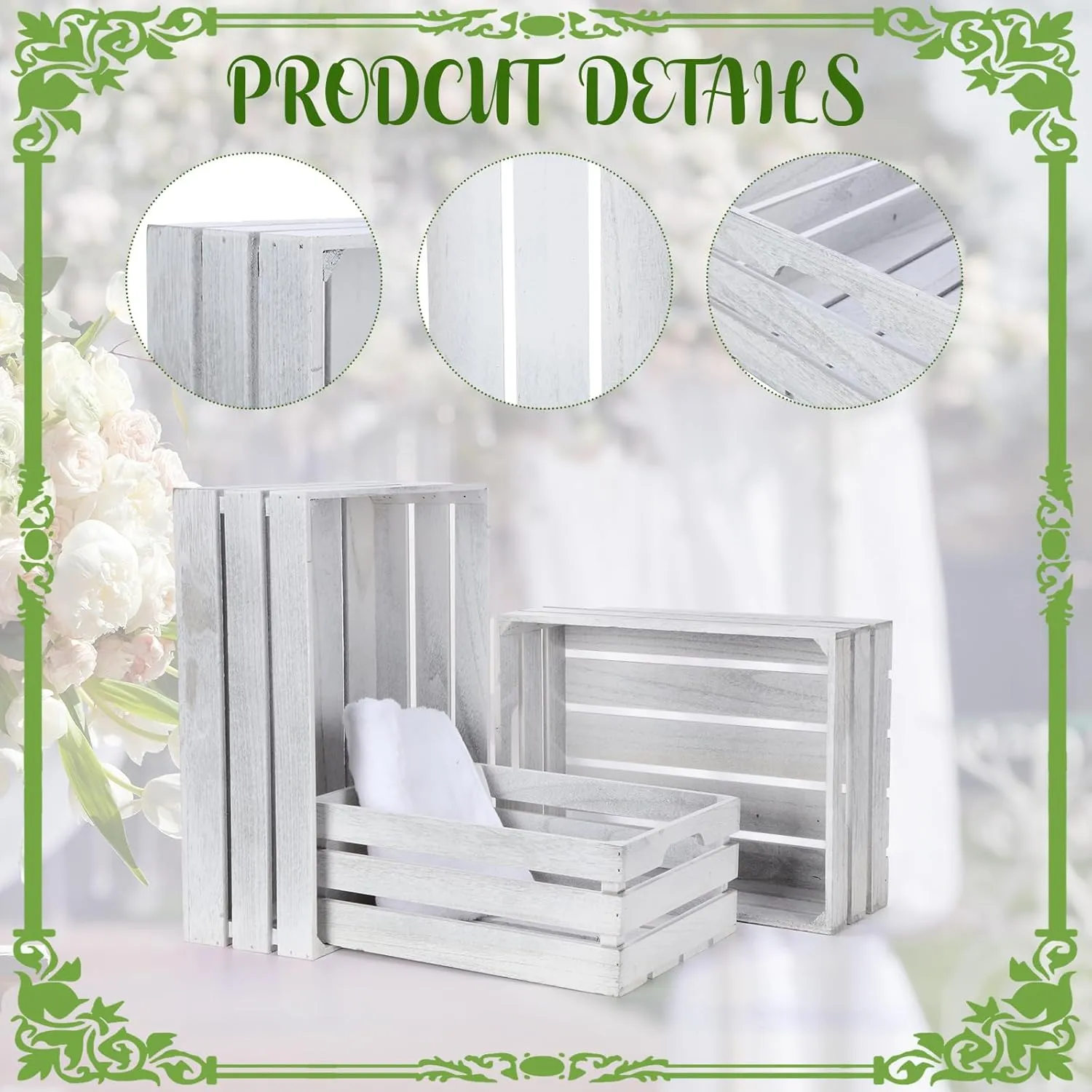Soaoo 3 Pcs Decorative Wood Crates for Display, Farmhouse Wooden Basket for Storage Container and Decorations, Rustic Nesting Crates(Rustic White)