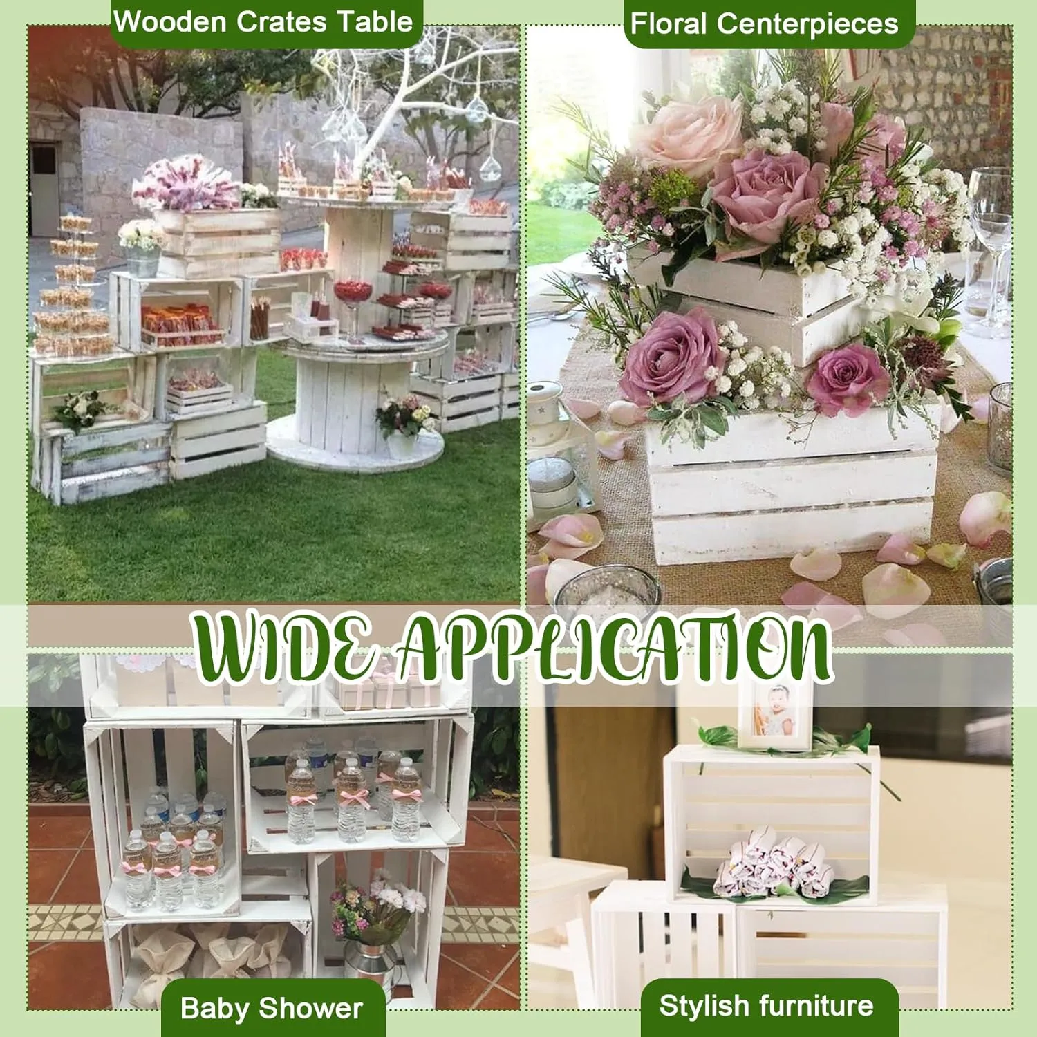 Soaoo 3 Pcs Decorative Wood Crates for Display, Farmhouse Wooden Basket for Storage Container and Decorations, Rustic Nesting Crates(Rustic White)