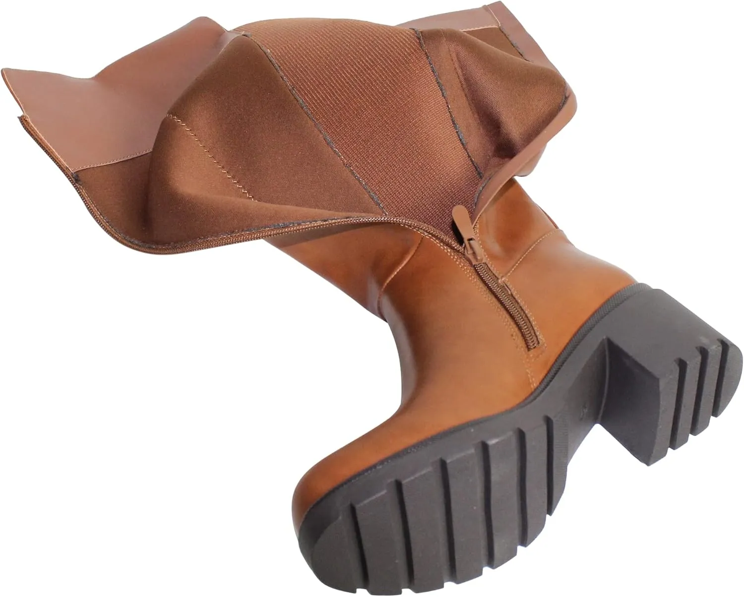 SOBEYO Women's Boots Knee High Chunky Heels Elastics Side Zipper Closure