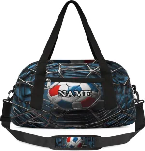 Soccer France Flag Ball Personalized Kids Duffel Bag Custom Gym Sports Duffle Bag Teen Travel Gymnastic Weekender Overnighter Bag Carry on Toe Bag for Boys & Girls