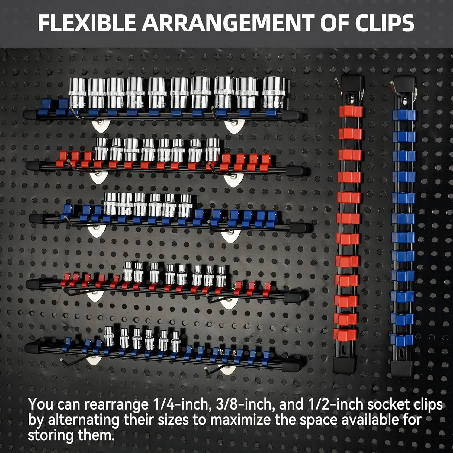 Socket Organizer Tool Tray - 9 Pieces Heavy Duty ABS Socket Holder with 129 Clips for Garage & Workshop (1/4", 3/8", 1/2"), Father's Day Gift for Mechanics