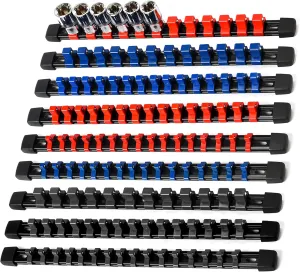 Socket Organizer Tool Tray - 9 Pieces Heavy Duty ABS Socket Holder with 129 Clips for Garage & Workshop (1/4", 3/8", 1/2"), Father's Day Gift for Mechanics