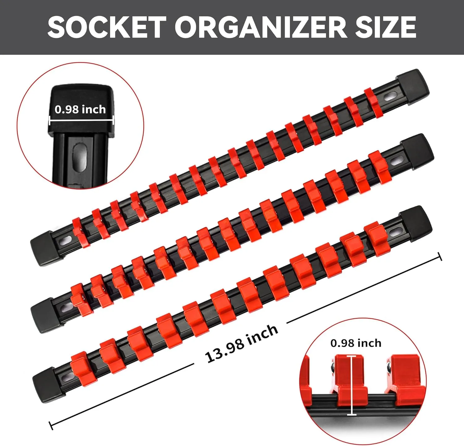 Socket Organizer Tool Tray - 9 Pieces Heavy Duty ABS Socket Holder with 129 Clips for Garage & Workshop (1/4", 3/8", 1/2"), Father's Day Gift for Mechanics