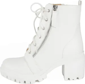 Soda Indiana Women's Faux Leather Lace Up High Chunky Heel Ankle Booties