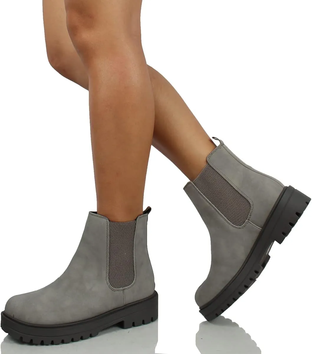 Soda Women's Faux Leather Round Toe Chelsea High Top Platform Ankle Boot
