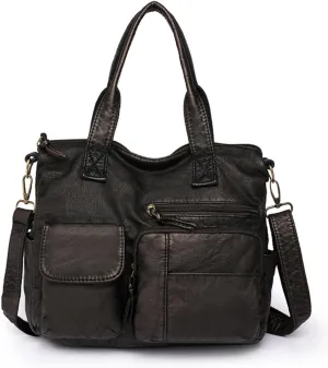 Soft PU Leather Multi Pocket Handbags for Women Retro Leisure Cross Body Tote Bags Shoulder Bag for Travel Work