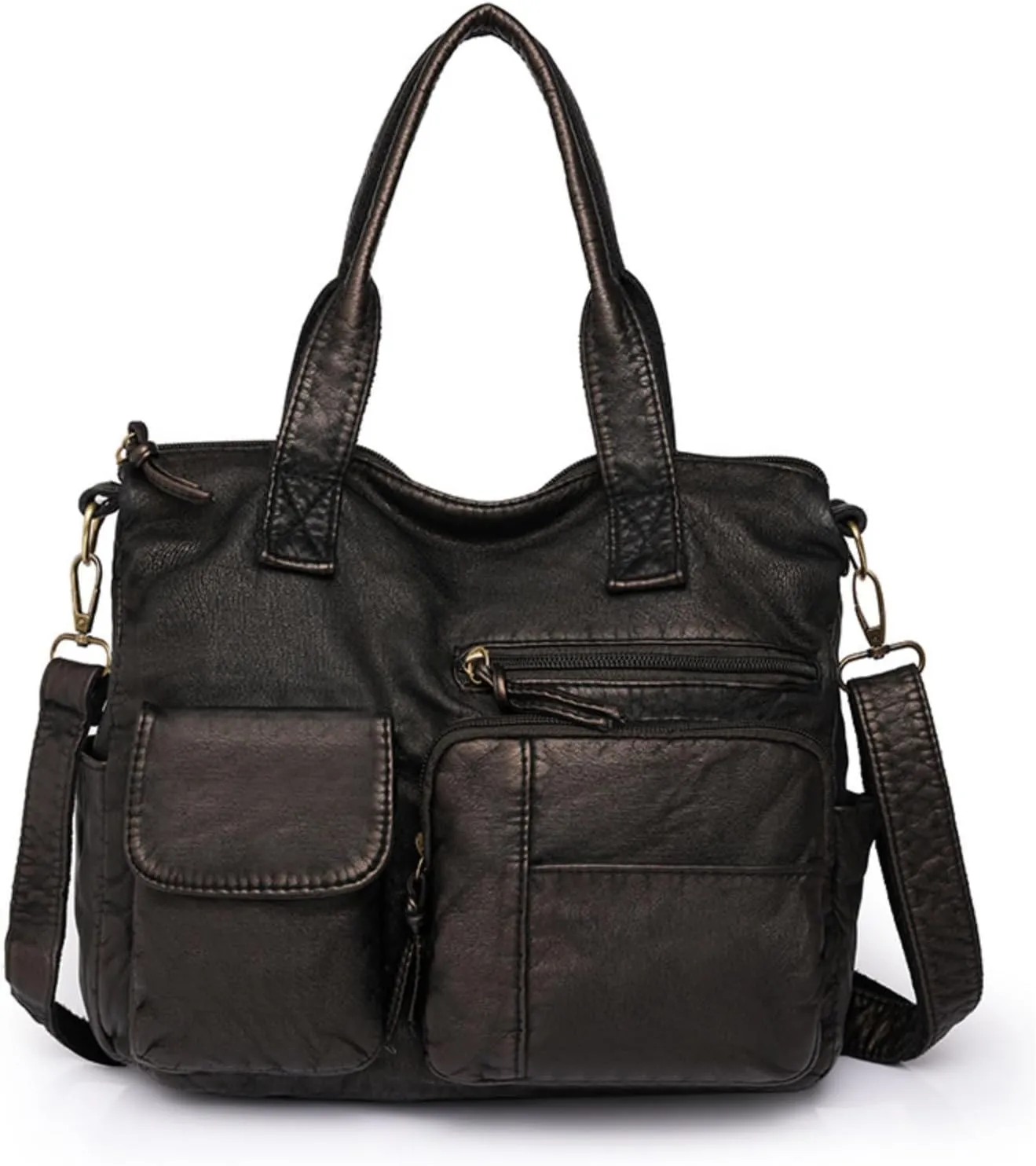 Soft PU Leather Multi Pocket Handbags for Women Retro Leisure Cross Body Tote Bags Shoulder Bag for Travel Work
