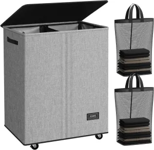SOLEDI 145L Laundry Basket with Wheels - Double Laundry Hamper with Wheels, Hamper 2 Section for Sorting Laundry, Rolling Laundry Basket - Smooth Wheels and Removable Bag for Easier Transportation