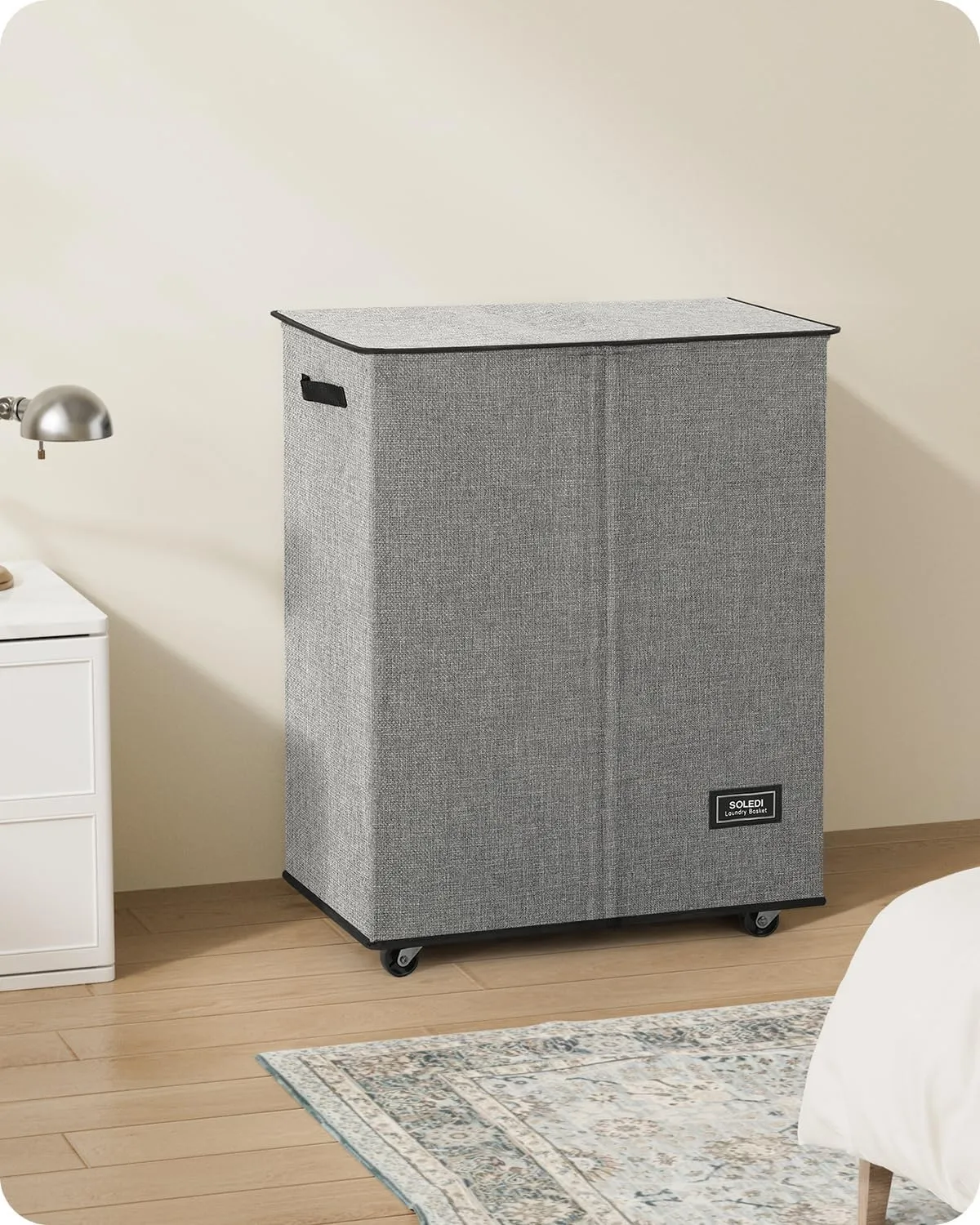 SOLEDI 145L Laundry Basket with Wheels - Double Laundry Hamper with Wheels, Hamper 2 Section for Sorting Laundry, Rolling Laundry Basket - Smooth Wheels and Removable Bag for Easier Transportation