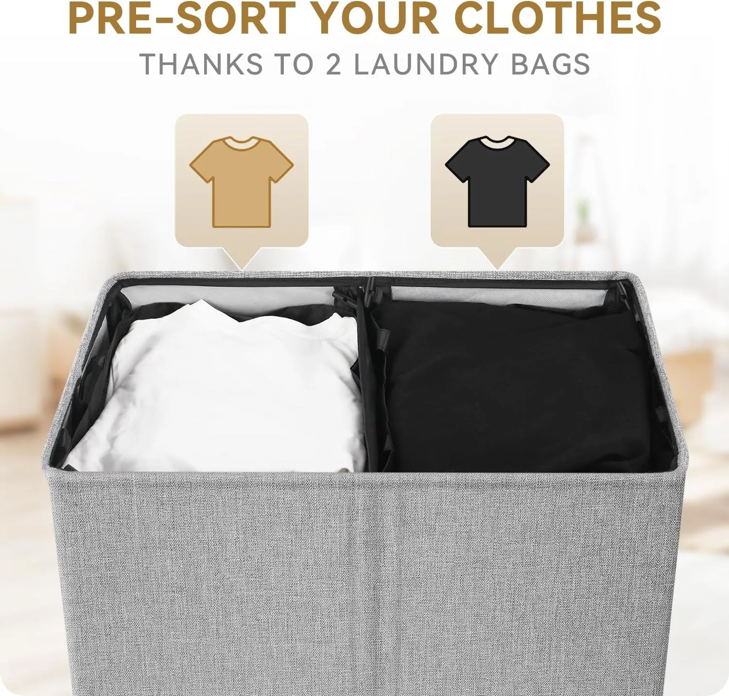 SOLEDI 145L Laundry Basket with Wheels - Double Laundry Hamper with Wheels, Hamper 2 Section for Sorting Laundry, Rolling Laundry Basket - Smooth Wheels and Removable Bag for Easier Transportation