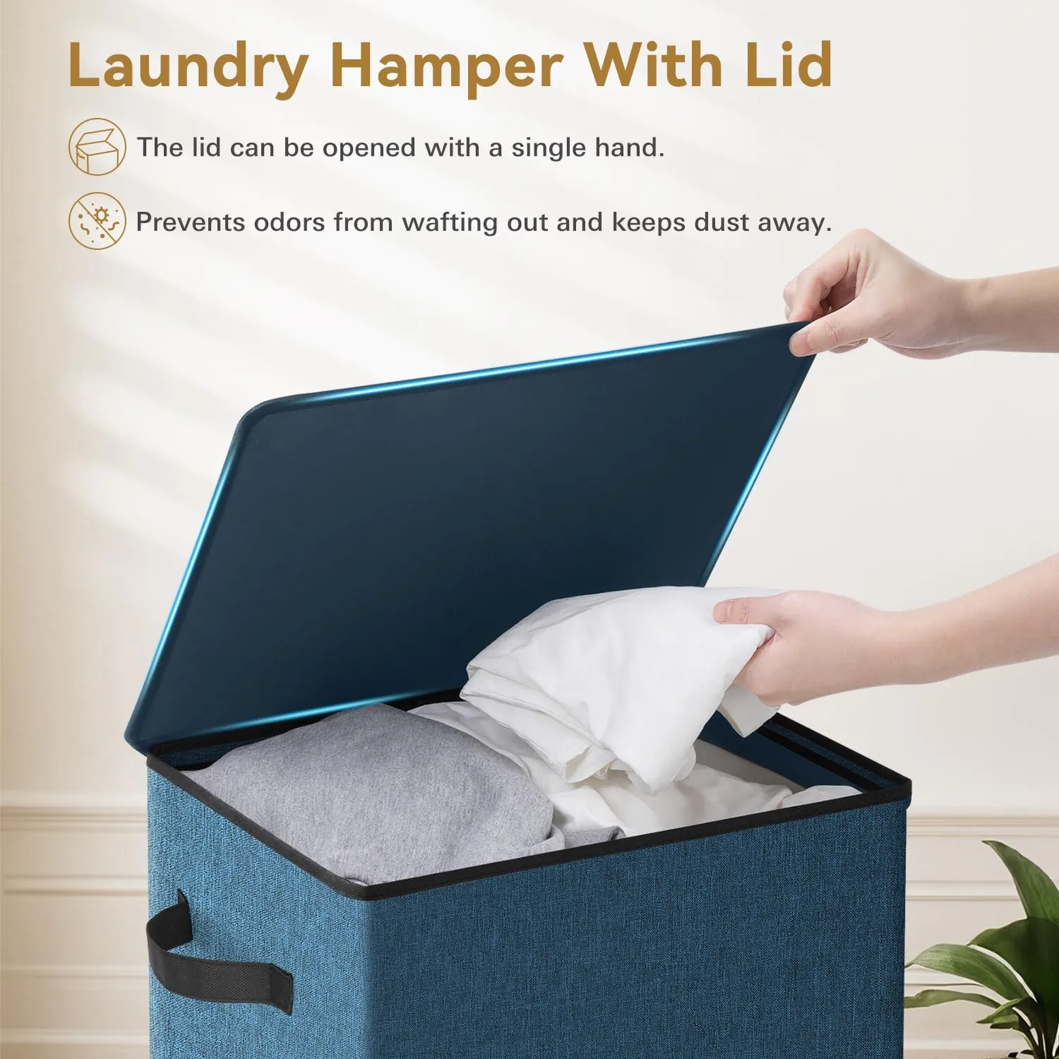 SOLEDI Laundry Hamper with Lid 100L Large & Tall Collapsible Laundry Baskets, Clothes Hamper with Bag Removable Easy to Carry, Dirty Hampers for Bedroom, Bathroom, Dorm, College, Blue