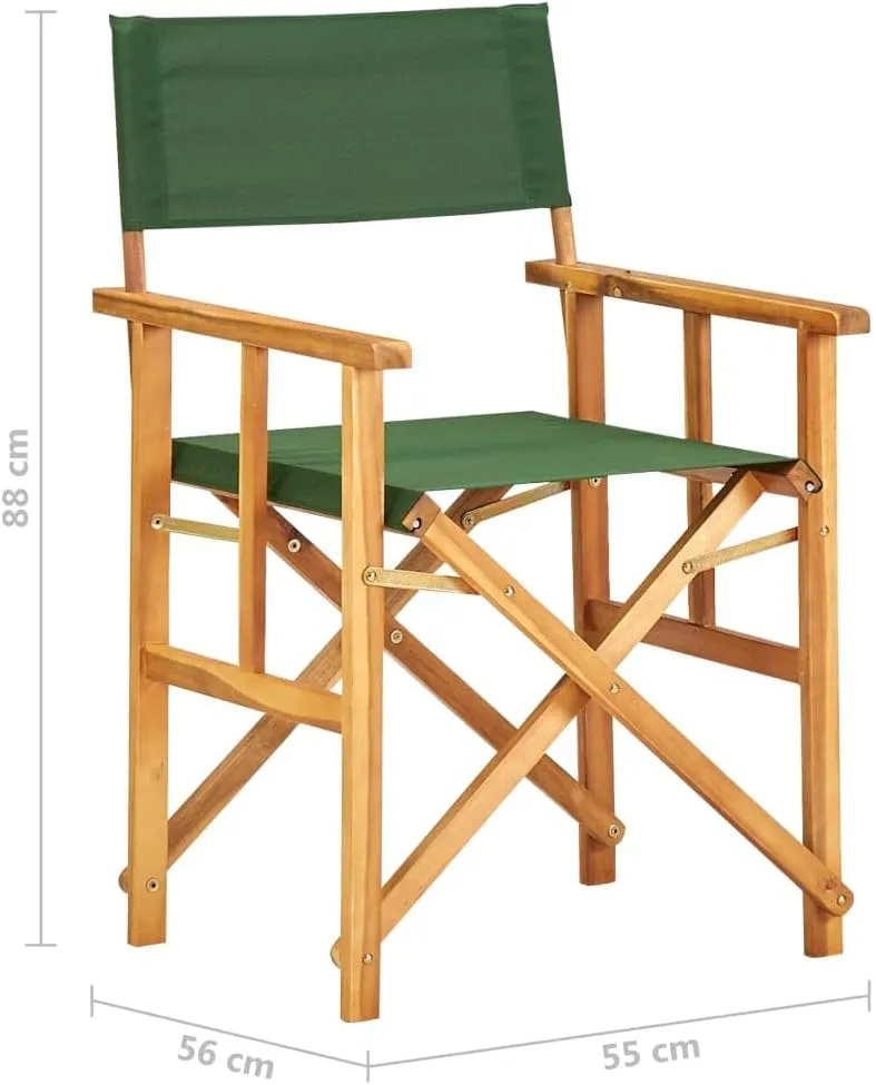 Solid Acacia Wood Folding Director's Chair Green and Natural - Camping Chairs, Outdoor Furniture with Durable Polyester Fabric for Beach, Patio, Lawn (21.7x22x34.6 Inches)