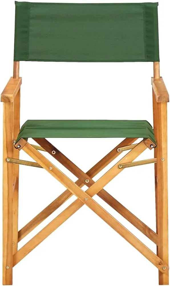 Solid Acacia Wood Folding Director's Chair Green and Natural - Camping Chairs, Outdoor Furniture with Durable Polyester Fabric for Beach, Patio, Lawn (21.7x22x34.6 Inches)