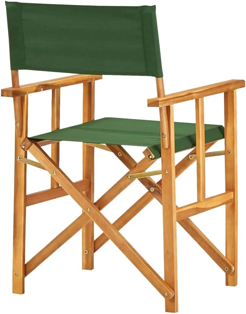 Solid Acacia Wood Folding Director's Chair Green and Natural - Camping Chairs, Outdoor Furniture with Durable Polyester Fabric for Beach, Patio, Lawn (21.7x22x34.6 Inches)