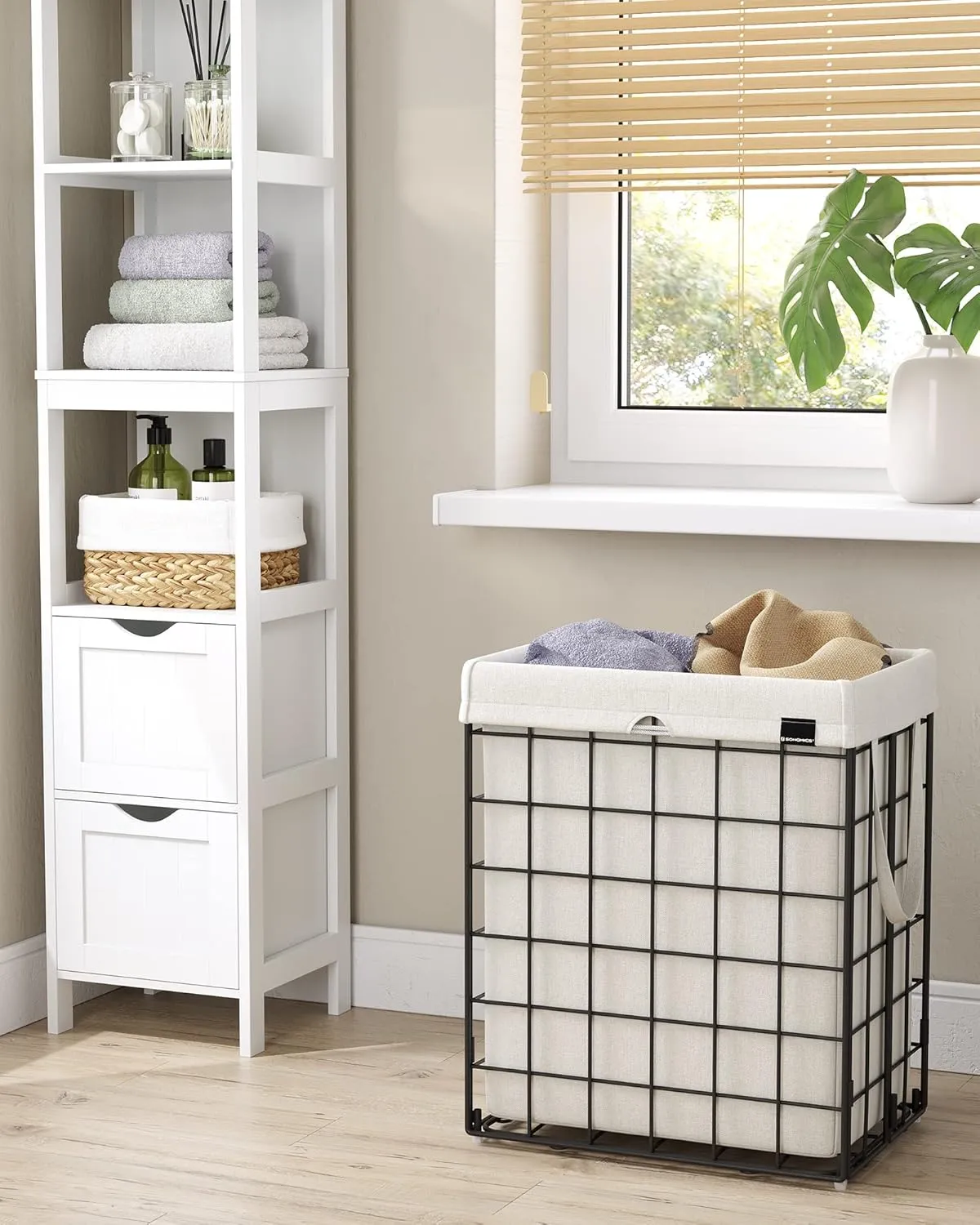 SONGMICS Laundry Hamper, 23.8 Gal. (90L) Laundry Basket, Collapsible Clothes Hamper, Black and White ULCB190W01