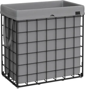 SONGMICS Laundry Hamper, 29 Gal. (110L) Laundry Basket, Collapsible Clothes Hamper, Removable and Washable Liner, Metal Wire Frame, for Bedroom Bathroom, Black and Gray ULCB111G01