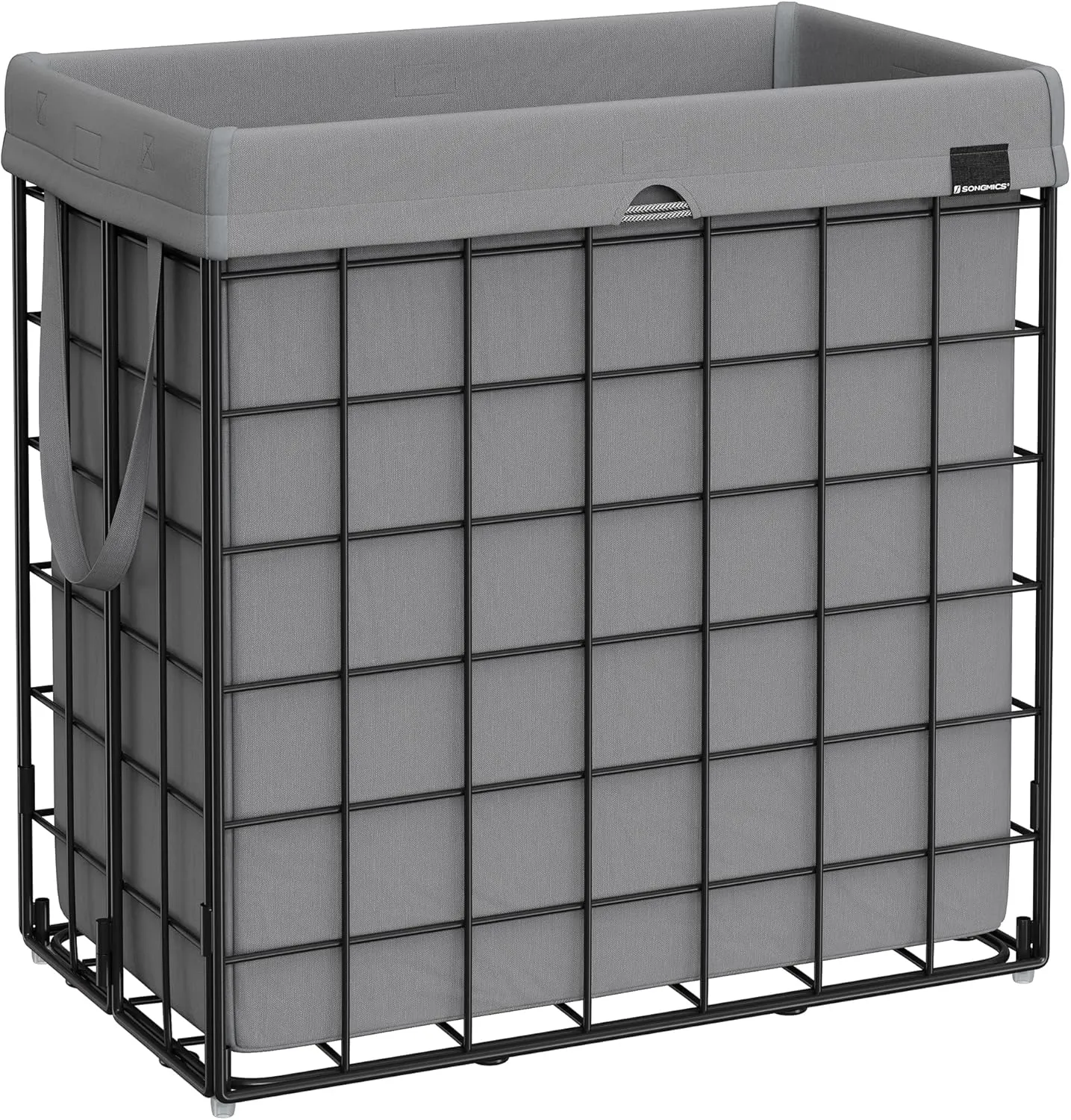 SONGMICS Laundry Hamper, 29 Gal. (110L) Laundry Basket, Collapsible Clothes Hamper, Removable and Washable Liner, Metal Wire Frame, for Bedroom Bathroom, Black and Gray ULCB111G01