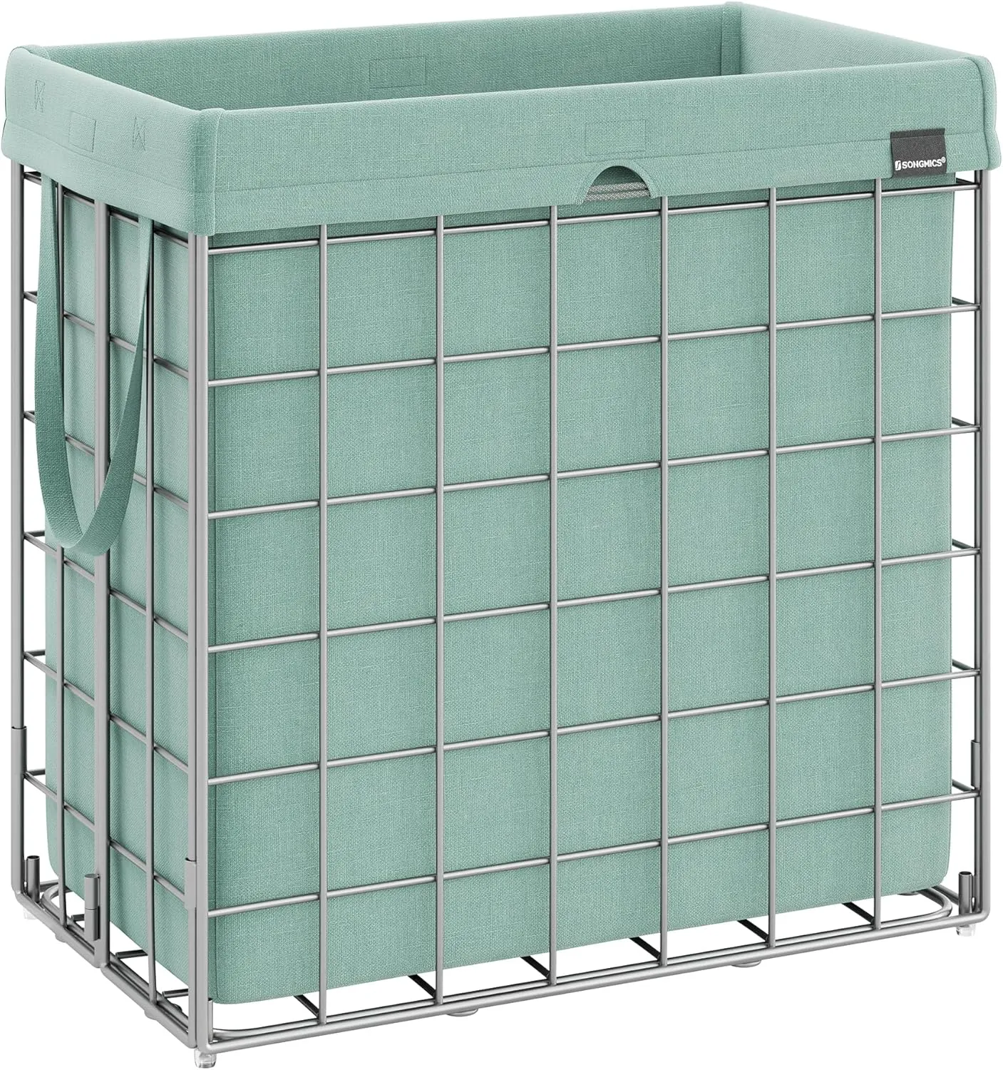 SONGMICS Laundry Hamper, 29 Gal. (110L) Laundry Basket, Collapsible Clothes Hamper, Removable and Washable Liner, Metal Wire Frame, for Bedroom Bathroom, Silver and Mint Green ULCB111C01