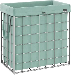 SONGMICS Laundry Hamper, 29 Gal. (110L) Laundry Basket, Collapsible Clothes Hamper, Removable and Washable Liner, Metal Wire Frame, for Bedroom Bathroom, Silver and Mint Green ULCB111C01
