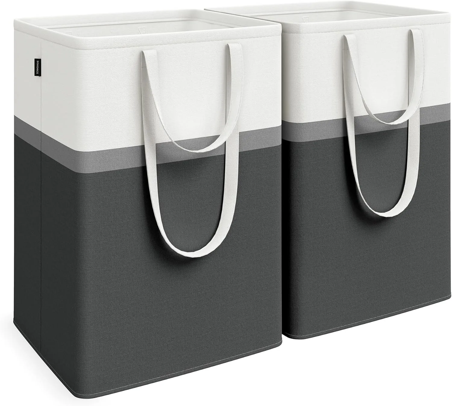 SONGMICS Set of 2 Laundry Basket, 110 L Foldable Laundry Hamper, Clothes Hamper Bag with Short and Long Handles, Easy to Transport and Clean, Freestanding, for Bedroom, Bathroom, Ink Black ULCB210B01