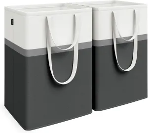 SONGMICS Set of 2 Laundry Basket, 110 L Foldable Laundry Hamper, Clothes Hamper Bag with Short and Long Handles, Easy to Transport and Clean, Freestanding, for Bedroom, Bathroom, Ink Black ULCB210B01