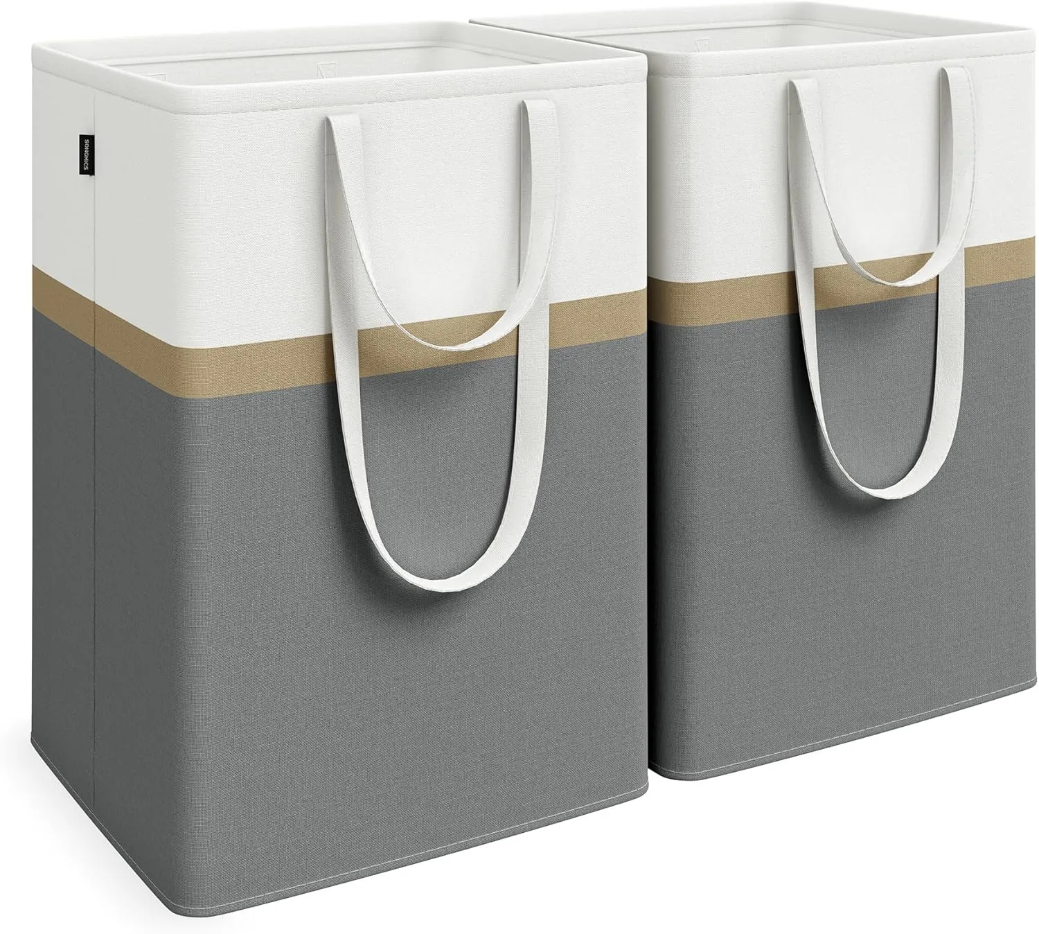 SONGMICS Set of 2 Laundry Basket, 110 L Foldable Laundry Hamper, Clothes Hamper Bag with Short and Long Handles, Easy to Transport and Clean, Freestanding, for Bedroom, Bathroom, Slate Gray ULCB210G01