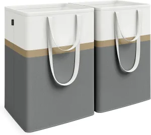 SONGMICS Set of 2 Laundry Basket, 110 L Foldable Laundry Hamper, Clothes Hamper Bag with Short and Long Handles, Easy to Transport and Clean, Freestanding, for Bedroom, Bathroom, Slate Gray ULCB210G01