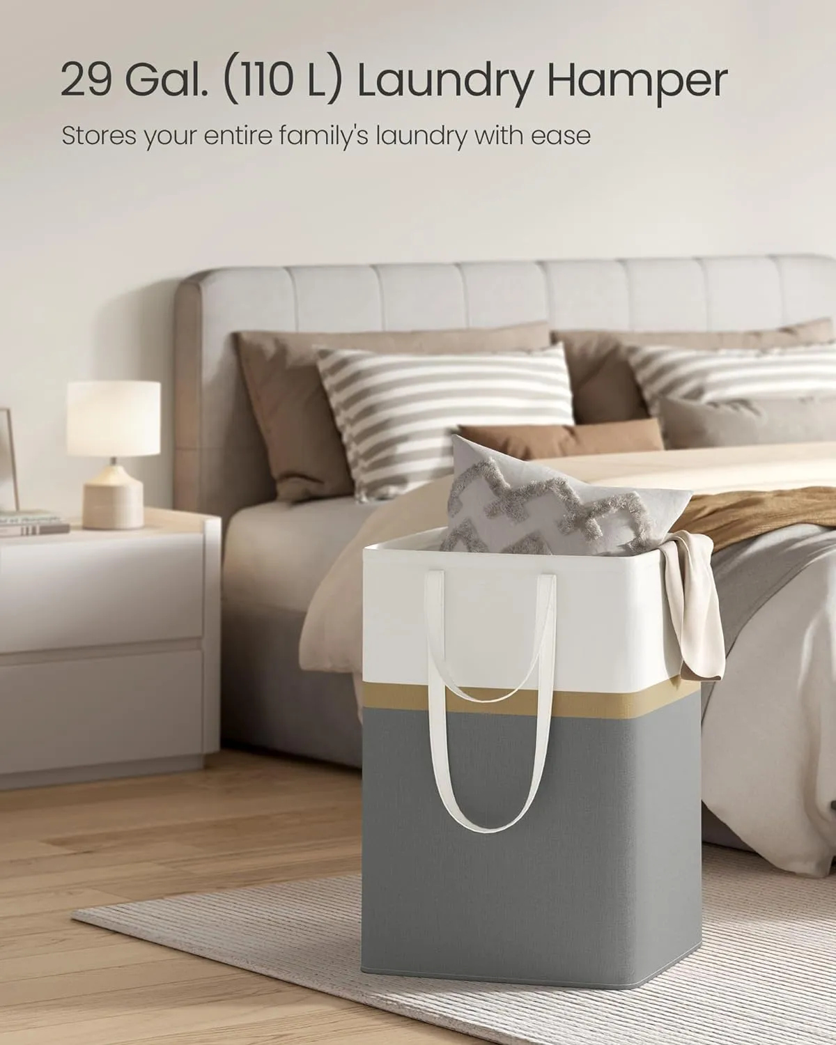 SONGMICS Set of 2 Laundry Basket, 110 L Foldable Laundry Hamper, Clothes Hamper Bag with Short and Long Handles, Easy to Transport and Clean, Freestanding, for Bedroom, Bathroom, Slate Gray ULCB210G01
