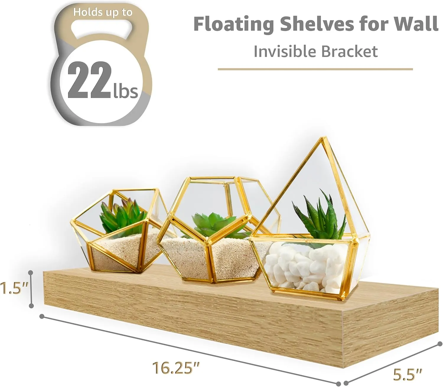 Sorbus Floating Shelves for Wall, Bathroom Shelves Wall Mounted for Kitchen, Bedroom, Bathroom Storage Over Toilet, Hanging Book Shelf for Wall Home Decor Living Room (Maple Wood, 2 Pack)
