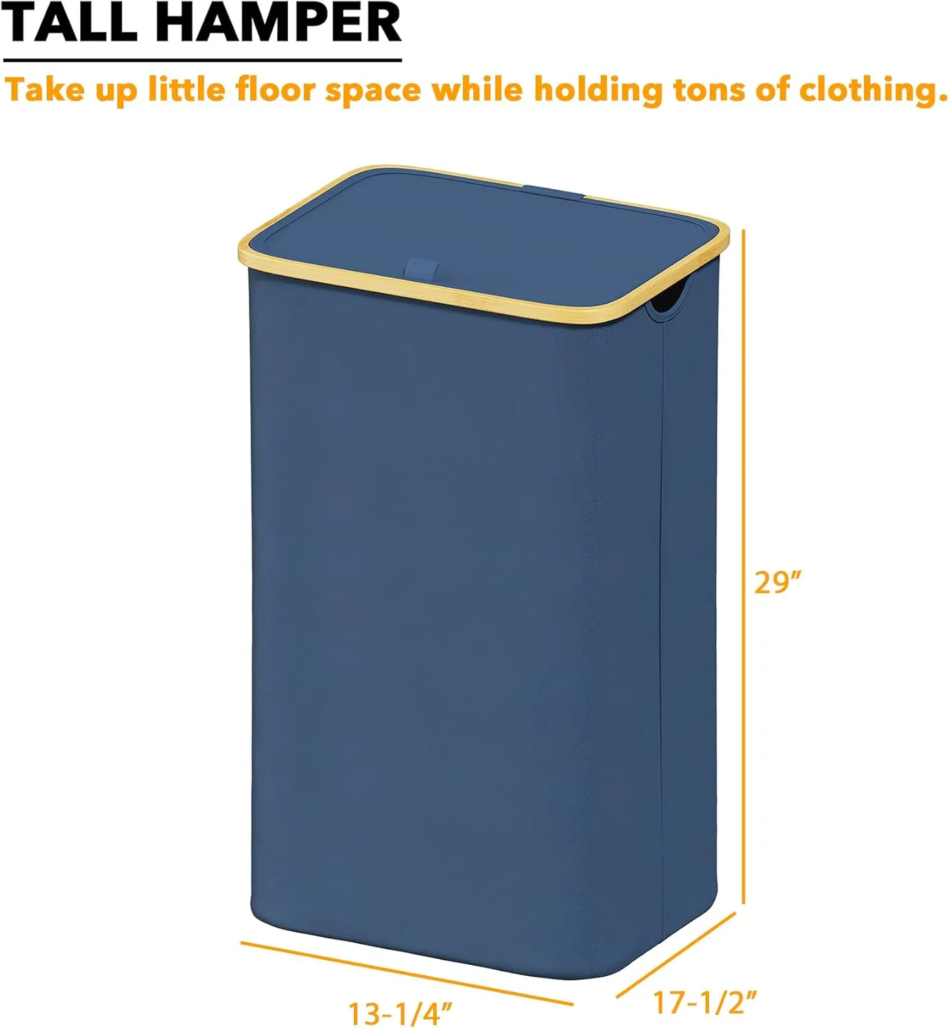 SpaceAid Laundry Hamper with Lid, 110L Large Tall Clothes Basket Bin with Bamboo Handles, Collapsible Laundry Hamper for Bedroom, Bathroom, Dorm, Laundry Room - Blue