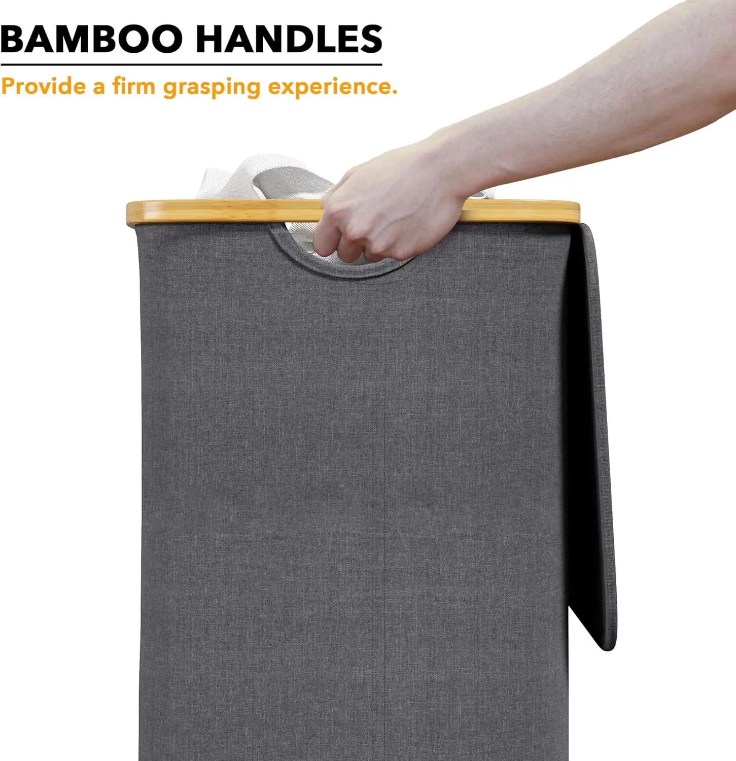 SpaceAid Laundry Hamper with Lid, 110L Large Tall Clothes Basket Bin with Bamboo Handles, Collapsible Laundry Hamper for Bedroom, Bathroom, Dorm, Laundry Room - Grey