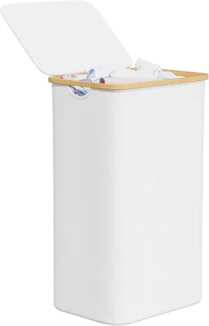 SpaceAid Laundry Hamper with Lid, 110L Large Tall Clothes Basket Bin with Bamboo Handles, Collapsible Laundry Hamper for Bedroom, Bathroom, Dorm, Laundry Room - White