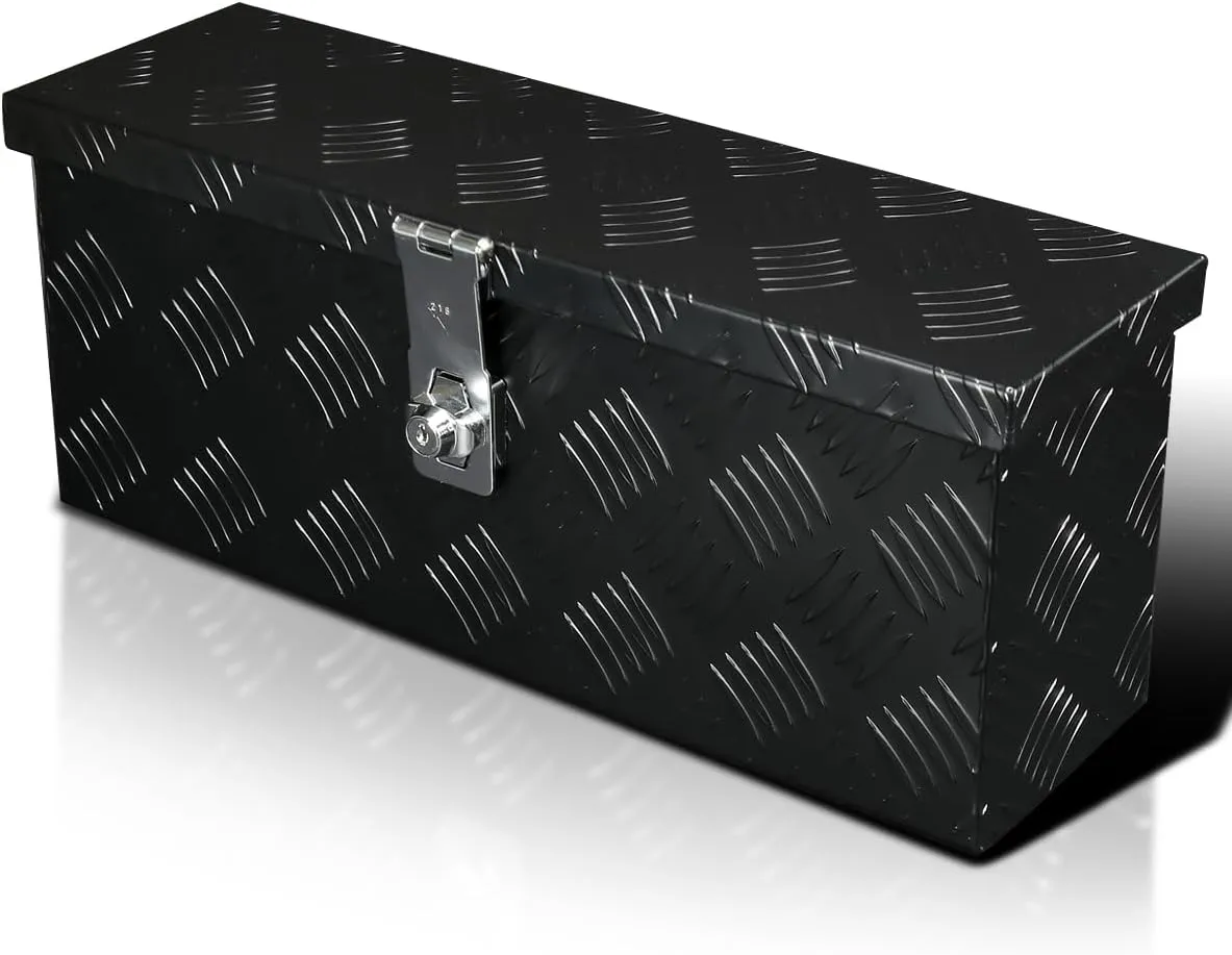 SPEC-D TUNING 20" Heavy Duty Black Aluminum Tool Box Truck Pickup Trailer Storage   Lock   Keys