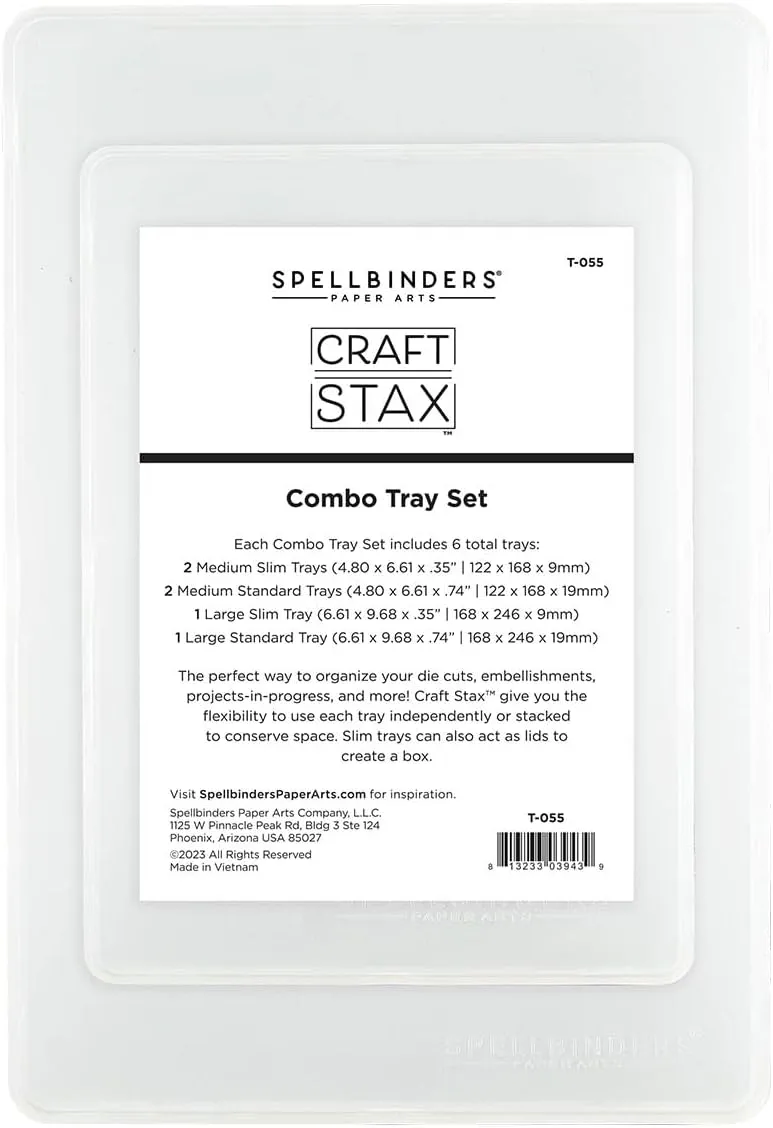 Spellbinders [ Stackable Medium & Large Set (3 Trays, 3 Lids) Craft STAX Storage, Clear