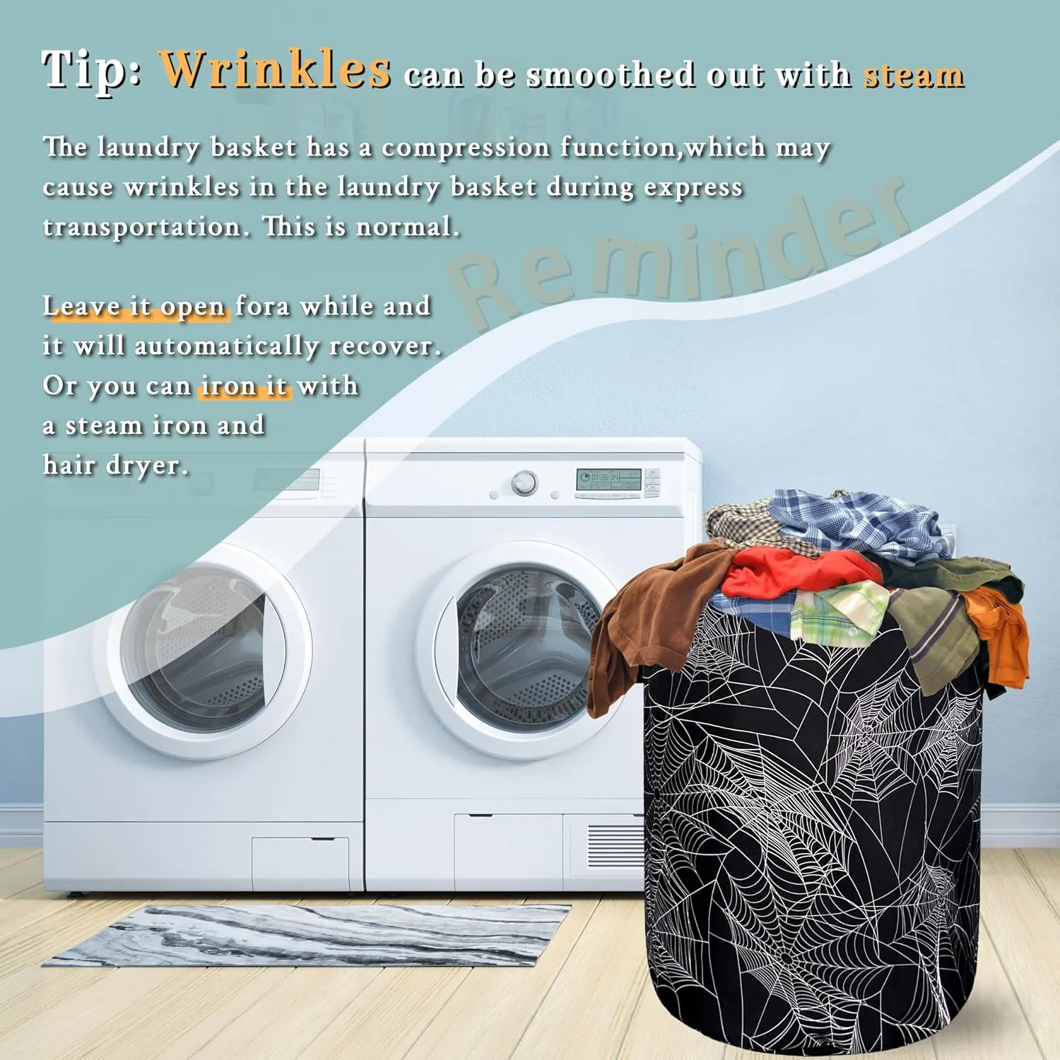 Spider Web Laundry Hamper Funny Halloween Laundry Basket With Handles Foldable Oxford Cloth Colorful Tote Bag Clothes Toy Storage Bucket 18.9" x 16.5" For Bathroom/Laundry/Bedroom