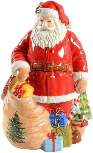 Spode Christmas Tree Santa Cookie Jar - 12" Dolomite Christmas Cookie Jar with Lid for Treats - Santa Candy Jar for Kitchen Counter, Festive Kitchen Decor, Seasonal Cookie Container, Holiday Gift