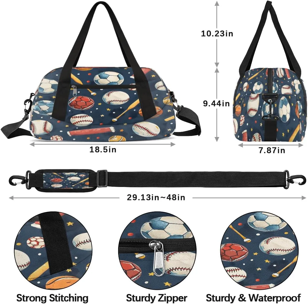 Sport Duffel Bag Baseball Basketball Soccer Kids Gym Bag Weekender Overnight Bags for Boys Girls Teens Carry On Workout Travel Bag