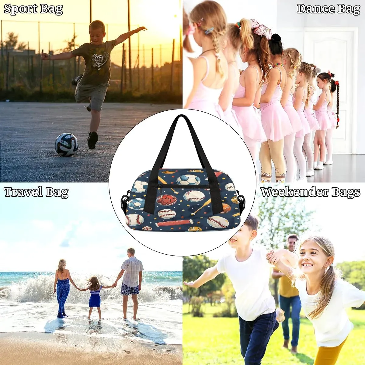 Sport Duffel Bag Baseball Basketball Soccer Kids Gym Bag Weekender Overnight Bags for Boys Girls Teens Carry On Workout Travel Bag