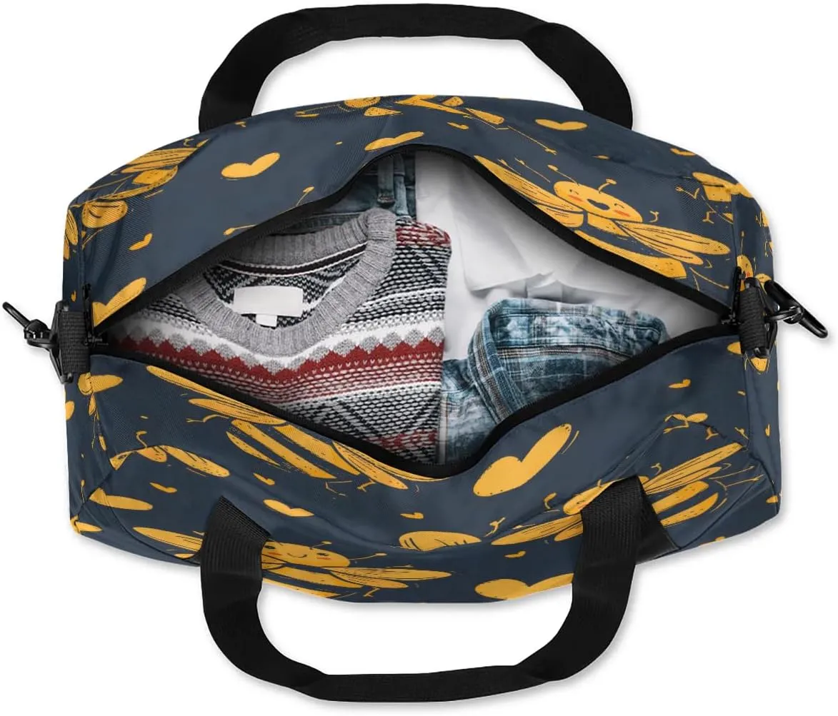 Sport Duffel Bag Bees Love Heart Kids Gym Bag Weekender Overnight Bags for Boys Girls Teens Carry On Workout Travel Bag