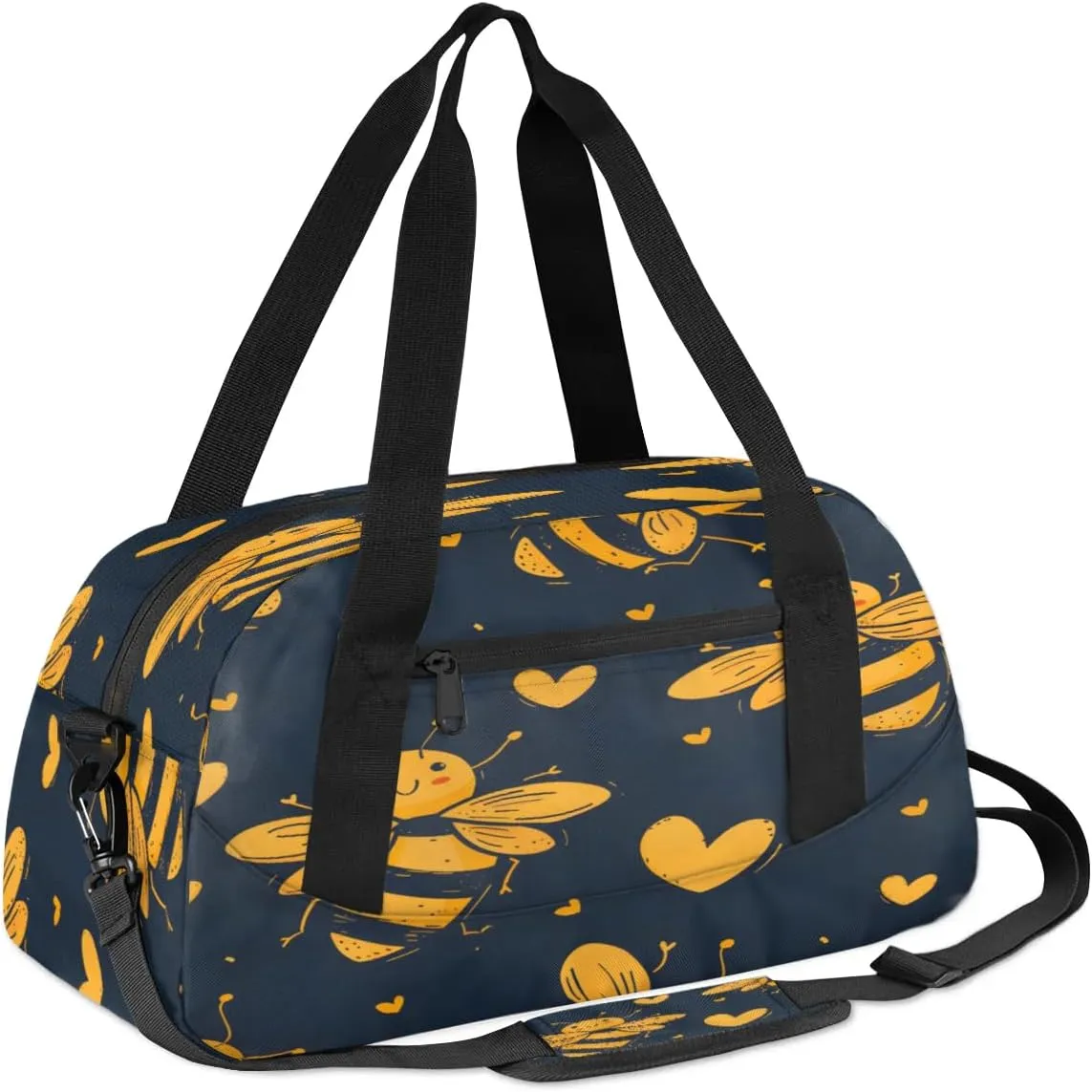 Sport Duffel Bag Bees Love Heart Kids Gym Bag Weekender Overnight Bags for Boys Girls Teens Carry On Workout Travel Bag