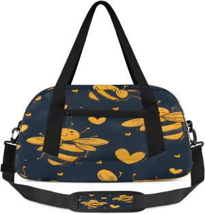 Sport Duffel Bag Bees Love Heart Kids Gym Bag Weekender Overnight Bags for Boys Girls Teens Carry On Workout Travel Bag