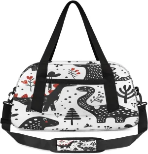 Sport Duffel Bag Black Dinosaurs Kids Gym Bag Weekender Overnight Bags for Boys Girls Teens Carry On Workout Travel Bag