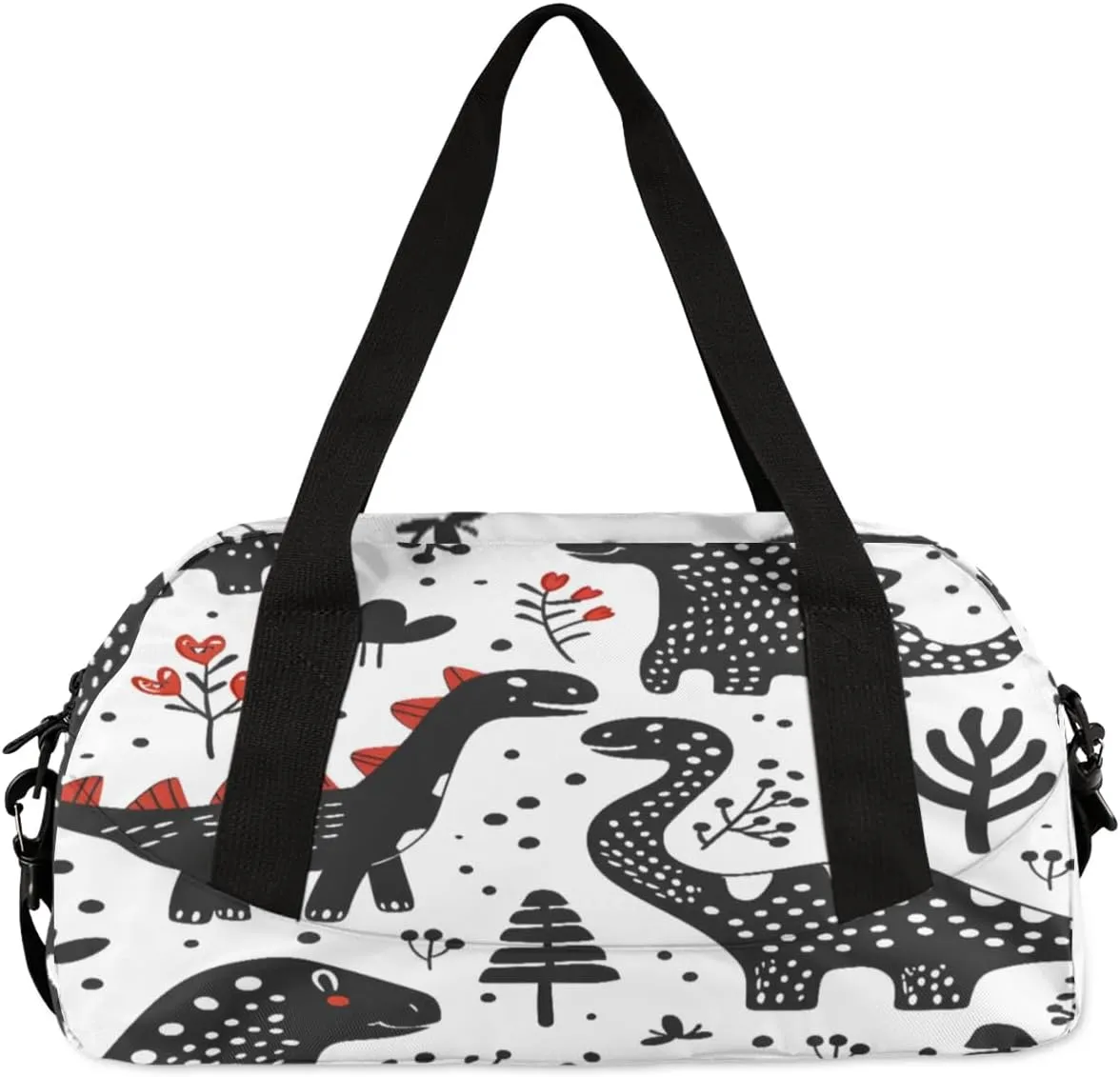 Sport Duffel Bag Black Dinosaurs Kids Gym Bag Weekender Overnight Bags for Boys Girls Teens Carry On Workout Travel Bag