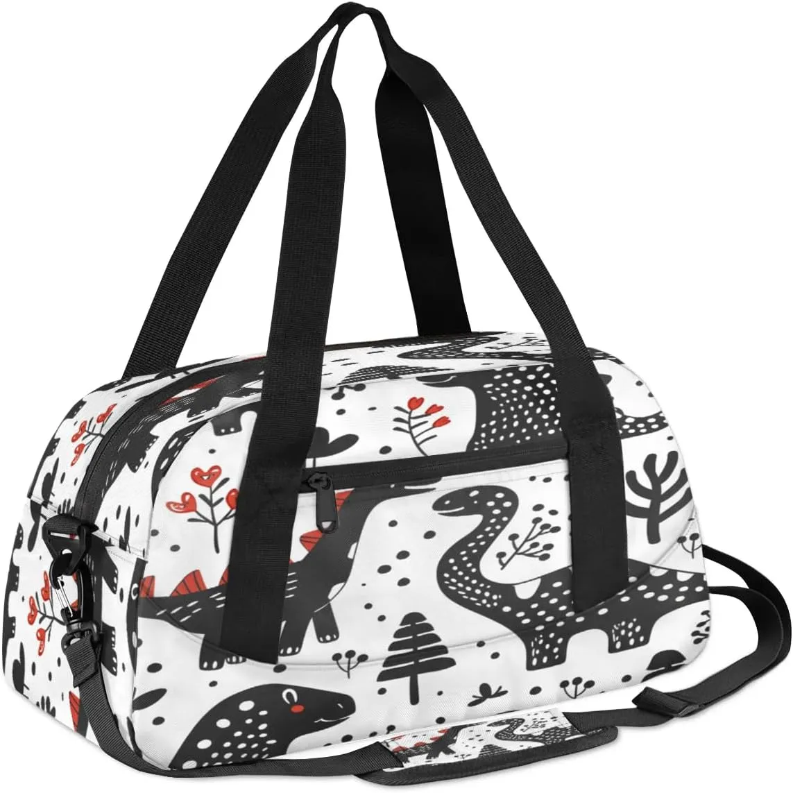 Sport Duffel Bag Black Dinosaurs Kids Gym Bag Weekender Overnight Bags for Boys Girls Teens Carry On Workout Travel Bag