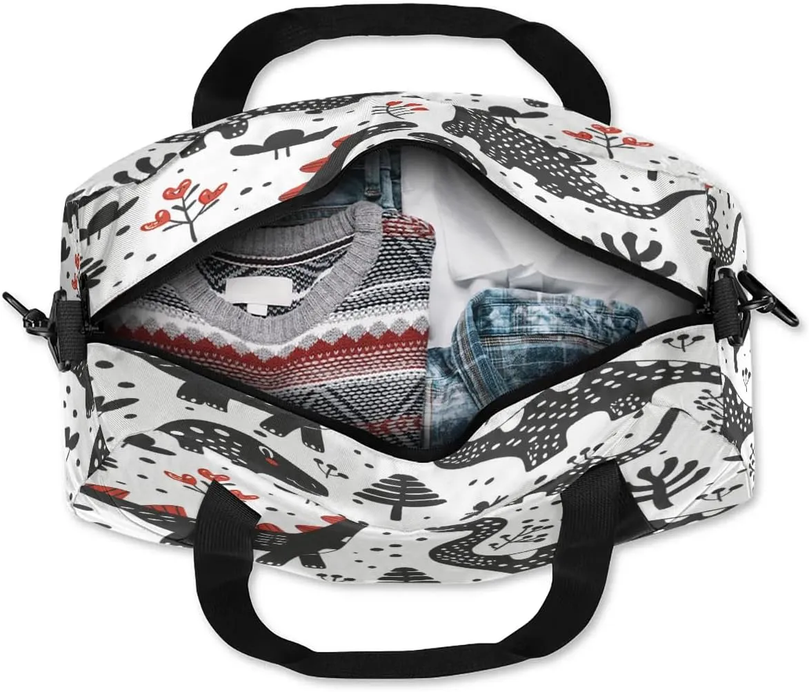 Sport Duffel Bag Black Dinosaurs Kids Gym Bag Weekender Overnight Bags for Boys Girls Teens Carry On Workout Travel Bag