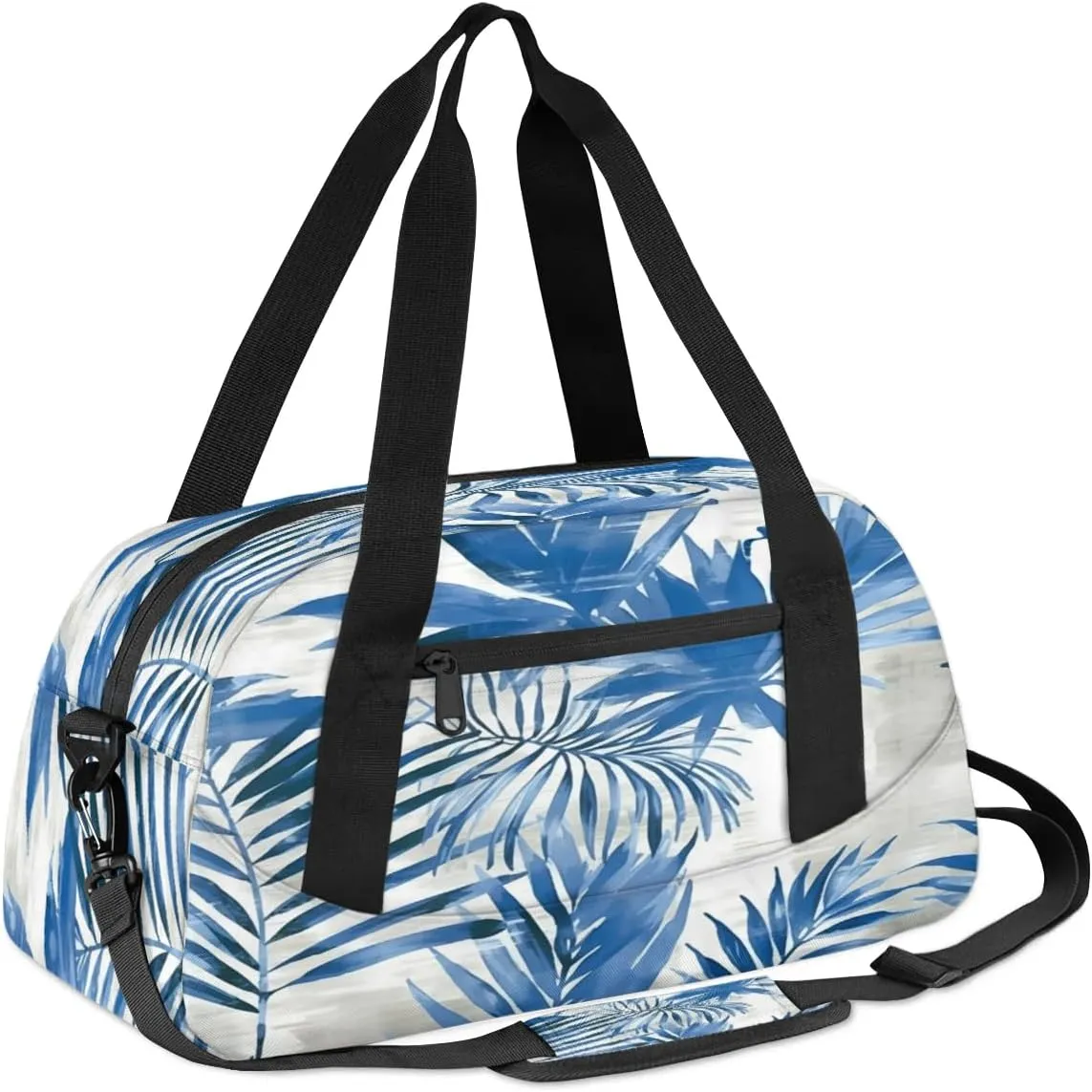 Sport Duffel Bag Blue Palm Leaves Kids Gym Bag Weekender Overnight Bags for Boys Girls Teens Carry On Workout Travel Bag