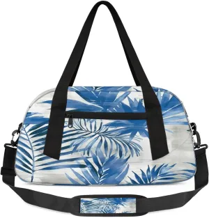 Sport Duffel Bag Blue Palm Leaves Kids Gym Bag Weekender Overnight Bags for Boys Girls Teens Carry On Workout Travel Bag