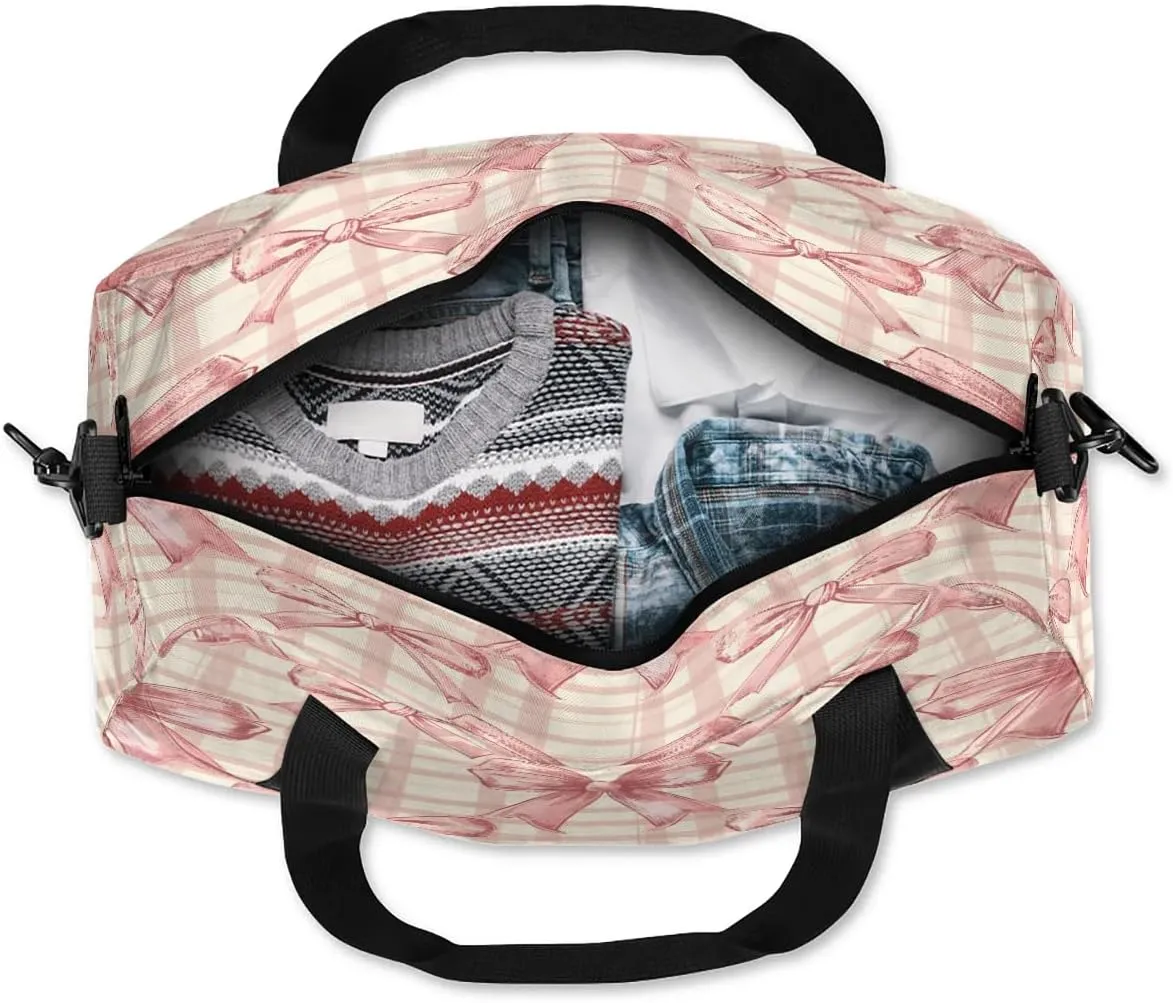 Sport Duffel Bag Bow Check Plaid Kids Gym Bag Weekender Overnight Bags for Boys Girls Teens Carry On Workout Travel Bag