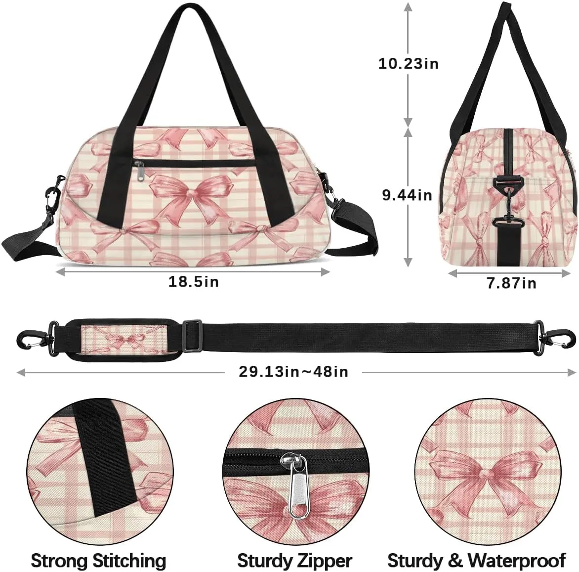 Sport Duffel Bag Bow Check Plaid Kids Gym Bag Weekender Overnight Bags for Boys Girls Teens Carry On Workout Travel Bag