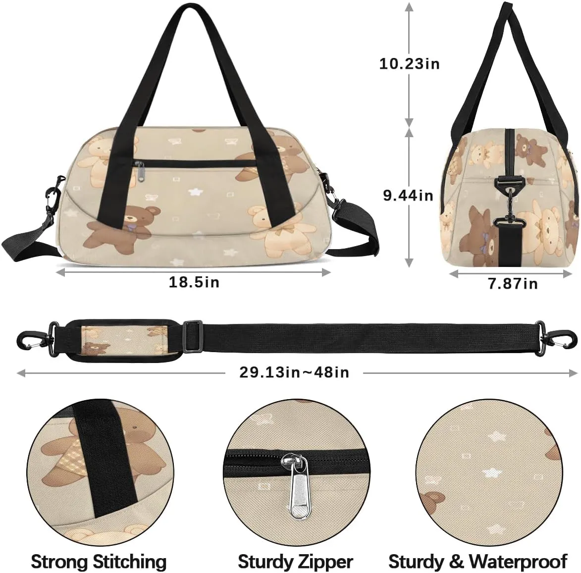 Sport Duffel Bag Cartoon Bear Kids Gym Bag Weekender Overnight Bags for Boys Girls Teens Carry On Workout Travel Bag